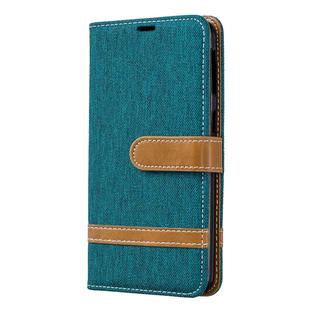 Color Matching Denim Texture Leather Case for Galaxy A40, with Holder & Card Slots & Wallet & Lanyard(Green)