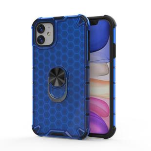 For iPhone 11 Shockproof Honeycomb PC + TPU Ring Holder Protection Case(Blue)