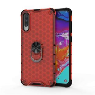For Samsung Galaxy A30 Shockproof Honeycomb PC + TPU Ring Holder Protection Case(Red)