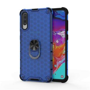 For Samsung Galaxy A50 Shockproof Honeycomb PC + TPU Ring Holder Protection Case(Blue)