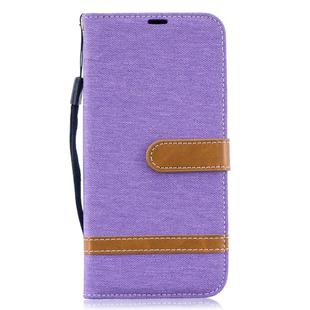 Color Matching Denim Texture Leather Case for  Galaxy  A50, with Holder & Card Slots & Wallet & Lanyard(Purple)