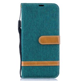 Color Matching Denim Texture Leather Case for  Galaxy  A50, with Holder & Card Slots & Wallet & Lanyard(Green)