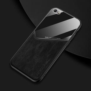 For iPhone 6/6S All-inclusive Leather + Organic Glass Phone Case With Metal Iron Sheet(Black)