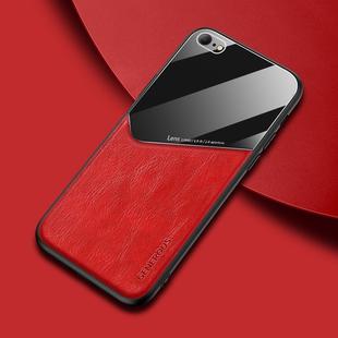 For iPhone 6/6S All-inclusive Leather + Organic Glass Phone Case With Metal Iron Sheet(Red)