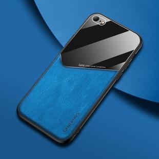 For iPhone 6/6S All-inclusive Leather + Organic Glass Phone Case With Metal Iron Sheet(Blue)