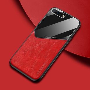 For iPhone 7 Plus/8 Plus All-inclusive Leather + Organic Glass Phone Case With Metal Iron Sheet(Red)