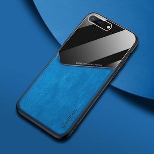 For iPhone 7 Plus/8 Plus All-inclusive Leather + Organic Glass Phone Case With Metal Iron Sheet(Blue)