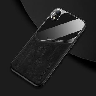 For iPhone XR All-inclusive Leather + Organic Glass Phone Case With Metal Iron Sheet(Black)