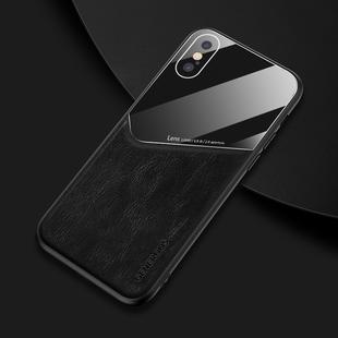 For iPhone XS Max All-inclusive Leather + Organic Glass Phone Case With Metal Iron Sheet(Black)