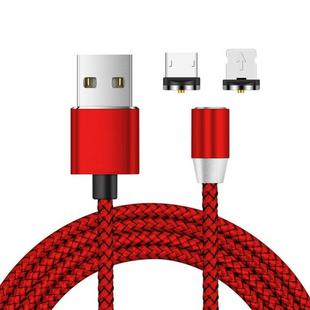 2 in 1 USB to 8 Pin + Micro USB Magnetic Metal Interface Nylon Braided Charging Cable, Length: 1m(Red)