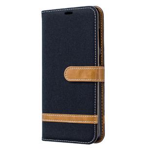 Color Matching Denim Texture Leather Case for Galaxy  A70, with Holder & Card Slots & Wallet & Lanyard(Black)