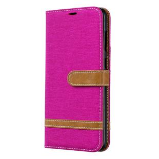 Color Matching Denim Texture Leather Case for Galaxy  A70, with Holder & Card Slots & Wallet & Lanyard(Rose red)
