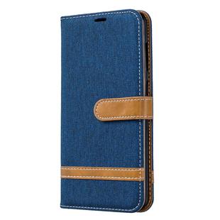 Color Matching Denim Texture Leather Case for Galaxy  A70, with Holder & Card Slots & Wallet & Lanyard(Dark blue)
