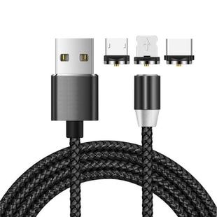 3 in 1 USB to 8 Pin + Type-C/USB-C + Micro USB Magnetic Metal Interface Nylon Braided Charging Cable, Length: 1m(Black)