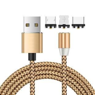 3 in 1 USB to 8 Pin + Type-C/USB-C + Micro USB Magnetic Metal Interface Nylon Braided Charging Cable, Length: 1m(Golden)
