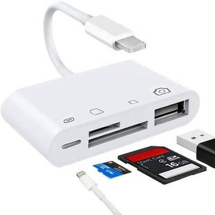 ZS-S1827 4 in 1 SD Card + TF Card + 8 Pin Charge + USB Interface to 8 Pin Interface Camera Reader Adapter, Compatible with IOS 13