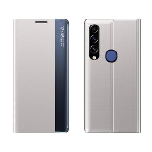 For Huawei P40 Lite E/Y7P/Honor 9C Side Display With Magnetic / Bracket Function / Sleep Function Plain Texture Cloth + PC Flip Case(Silver)