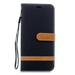 Color Matching Denim Texture Leather Case for Galaxy J4+, with Holder & Card Slots & Wallet & Lanyard(Black)
