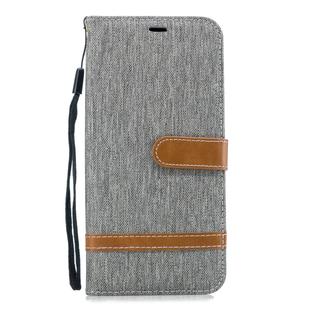 Color Matching Denim Texture Leather Case for Galaxy J4+, with Holder & Card Slots & Wallet & Lanyard(Gray)
