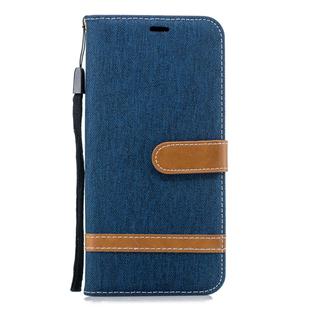 Color Matching Denim Texture Leather Case for Galaxy J4+, with Holder & Card Slots & Wallet & Lanyard(Dark Blue)