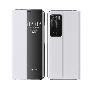 For Huawei P40 Side Window Display Comes With Hibernation/Bracket Function Plain Cloth Without Flip To Answer The Phone Case(Silver)