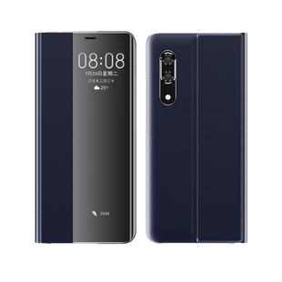 For Huawei P30 Side Window Display Comes With Hibernation/Bracket Function Plain Cloth Without Flip To Answer The Phone Case(Dark Blue)