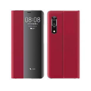 For Huawei P30 Side Window Display Comes With Hibernation/Bracket Function Plain Cloth Without Flip To Answer The Phone Case(Red)
