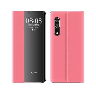 For Huawei P30 Side Window Display Comes With Hibernation/Bracket Function Plain Cloth Without Flip To Answer The Phone Case(Pink)