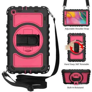 For Samsung Galaxy Tab A 8.0  2019 T290 / T295 360 Degree Rotation PC + Silicone Shockproof Combination Case with Holder & Hand Grip Strap & Neck Strap(Black+Hot Pink)(Black+Hot Pink)