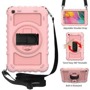 For Samsung Galaxy Tab A 8.0  2019 T290 / T295 360 Degree Rotation PC + Silicone Shockproof Combination Case with Holder & Hand Grip Strap & Neck Strap(Rose Gold)