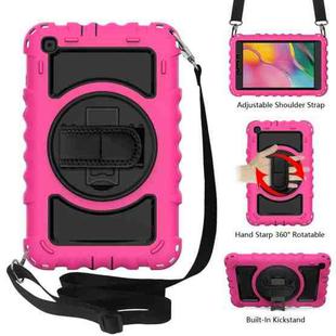 For Samsung Galaxy Tab A 8.0  2019 T290 / T295 360 Degree Rotation PC + Silicone Shockproof Combination Case with Holder & Hand Grip Strap & Neck Strap(Hot Pink)
