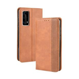 For Huawei P40 Pro+/P40 Pro Plus Magnetic Buckle Retro Crazy Horse Texture Horizontal Flip Leather Case  , with Holder & Card Slots & Photo Frame(Brown)