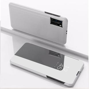 For OPPO Reno 4 Plated Mirror Horizontal Flip Leather Case with Holder(Silver)