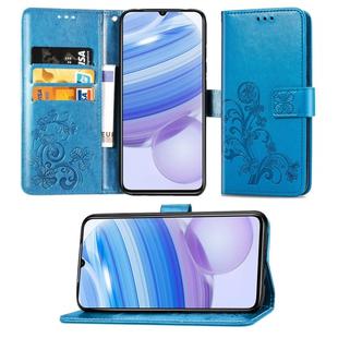 For Xiaomi Redmi 10X Pro 5G/10X 5G Four-leaf Clasp Embossed Buckle Mobile Phone Protection Leather Case with Lanyard & Card Slot & Wallet & Bracket Function(Blue)