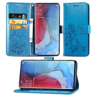 For OPPO Reno 3 Pro /Find X2 neo Four-leaf Clasp Embossed Buckle Mobile Phone Protection Leather Case with Lanyard & Card Slot & Wallet & Bracket Function(Blue)