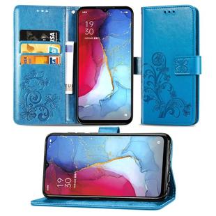 For OPPO Reno 3 /Find X2 Lite Four-leaf Clasp Embossed Buckle Mobile Phone Protection Leather Case with Lanyard & Card Slot & Wallet & Bracket Function(Blue)