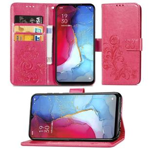 For OPPO Reno 3 /Find X2 Lite Four-leaf Clasp Embossed Buckle Mobile Phone Protection Leather Case with Lanyard & Card Slot & Wallet & Bracket Function(Magenta)