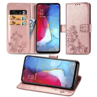 For OPPO Reno 3 /Find X2 Lite Four-leaf Clasp Embossed Buckle Mobile Phone Protection Leather Case with Lanyard & Card Slot & Wallet & Bracket Function(Rose Gold)