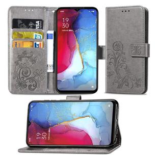 For OPPO Reno 3 /Find X2 Lite Four-leaf Clasp Embossed Buckle Mobile Phone Protection Leather Case with Lanyard & Card Slot & Wallet & Bracket Function(Gray)