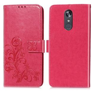 For LG Stylo 5 Four-leaf Clasp Embossed Buckle Mobile Phone Protection Leather Case with Lanyard & Card Slot & Wallet & Bracket Function(Magenta)