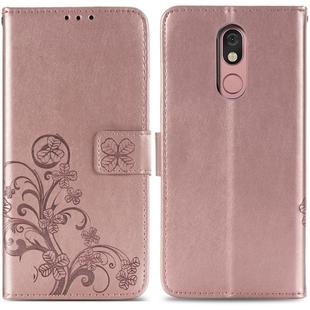 For LG Stylo 5 Four-leaf Clasp Embossed Buckle Mobile Phone Protection Leather Case with Lanyard & Card Slot & Wallet & Bracket Function(Rose Gold)