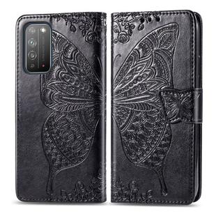 For Huawei Honor X10 Butterfly Love Flower Embossed Horizontal Flip Leather Case with Bracket / Card Slot / Wallet / Lanyard(Black)