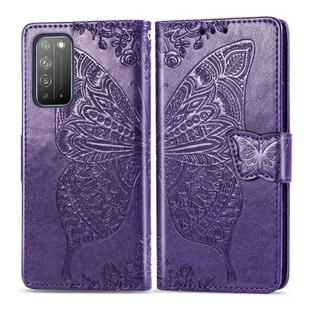 For Huawei Honor X10 Butterfly Love Flower Embossed Horizontal Flip Leather Case with Bracket / Card Slot / Wallet / Lanyard(Dark Purple)