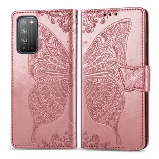 For Huawei Honor X10 Butterfly Love Flower Embossed Horizontal Flip Leather Case with Bracket / Card Slot / Wallet / Lanyard(Rose Gold)