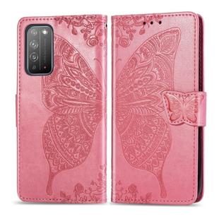 For Huawei Honor X10 Butterfly Love Flower Embossed Horizontal Flip Leather Case with Bracket / Card Slot / Wallet / Lanyard(Pink)