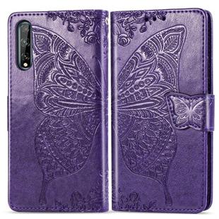 For Huawei Y8P/ Enjoy 10S Butterfly Love Flower Embossed Horizontal Flip Leather Case with Bracket / Card Slot / Wallet / Lanyard(Dark Purple)