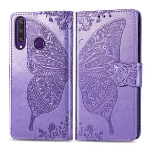 For Huawei Y6P Butterfly Love Flower Embossed Horizontal Flip Leather Case with Bracket / Card Slot / Wallet / Lanyard(Light Purple)