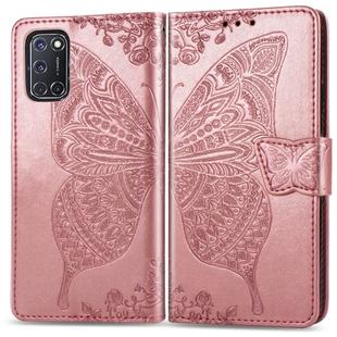 For OPPO A52/A72/A92 Butterfly Love Flower Embossed Horizontal Flip Leather Case with Bracket / Card Slot / Wallet / Lanyard(Rose Gold)