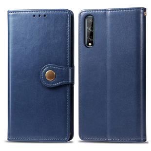 For Huawei Y8P/ Enjoy 10S Retro Solid Color Leather Buckle Phone Case with Lanyard & Photo Frame & Card Slot & Wallet & Stand Function(Blue)