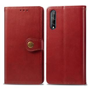 For Huawei Y8P/ Enjoy 10S Retro Solid Color Leather Buckle Phone Case with Lanyard & Photo Frame & Card Slot & Wallet & Stand Function(Red)